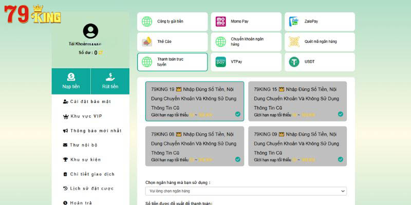 Nạp tiền 79King yêu cầu bạn đáp ứng các điều kiện cơ bản